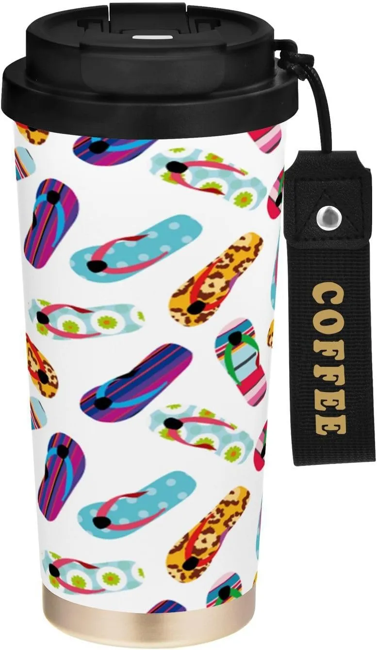 17oz Travel Coffee Mug Cute Colorful Sandals Coffee Cups with Lids Insulated Mug Thermal Tumbler Leak Proof Reusable Stainless Steel Spill Proof for Hot and Iced Cold Drinks