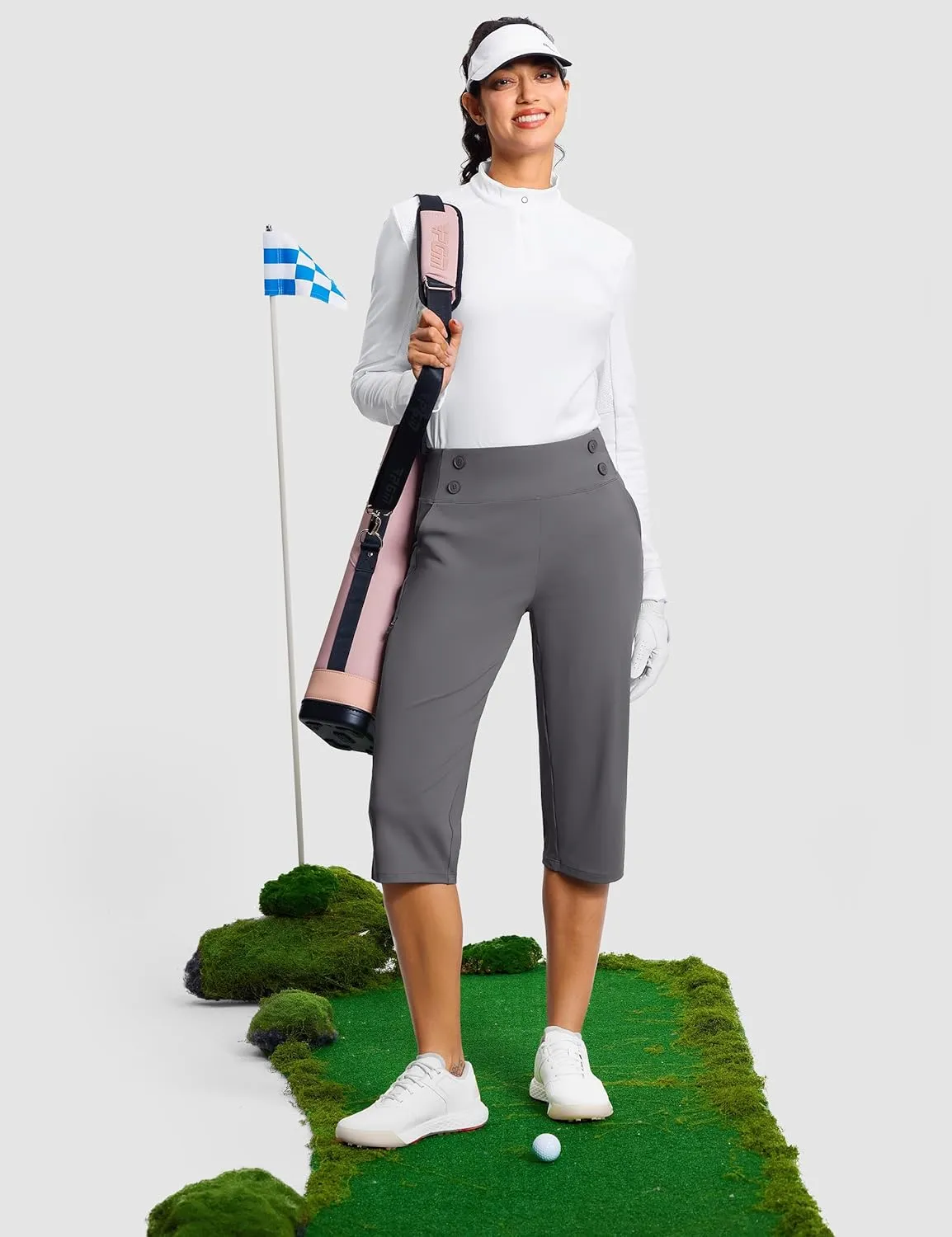 18" Dressy Capri Pants for Women High Waist Stretch Womens Golf Capris Pants for Summer with Pockets Work Casual