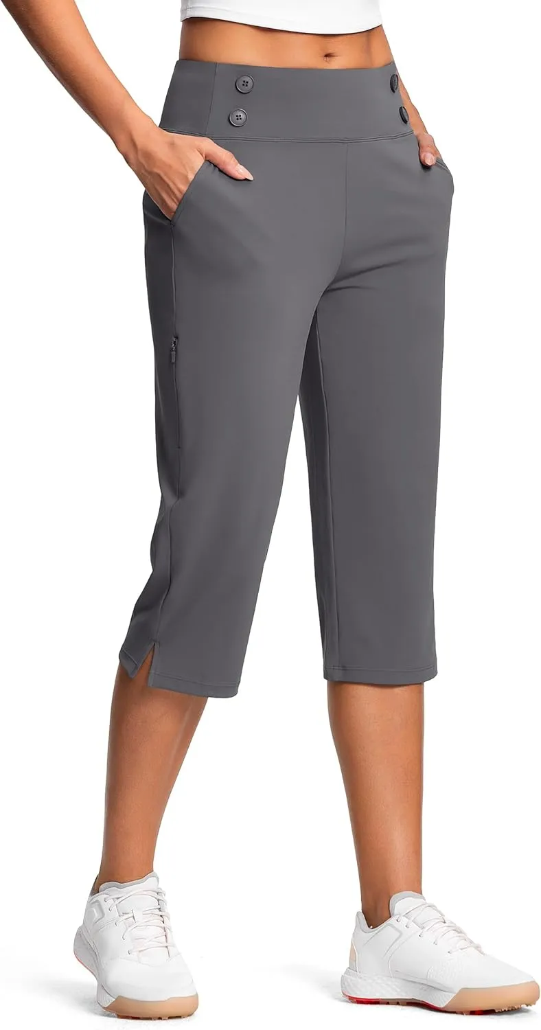 18" Dressy Capri Pants for Women High Waist Stretch Womens Golf Capris Pants for Summer with Pockets Work Casual
