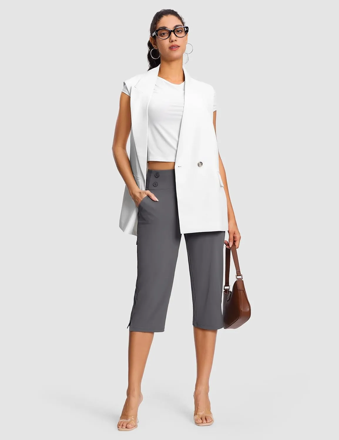 18" Dressy Capri Pants for Women High Waist Stretch Womens Golf Capris Pants for Summer with Pockets Work Casual