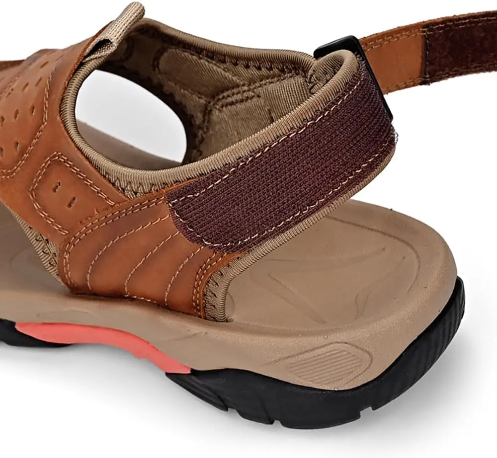 ailishabroy Men's Sport Sandals Outdoor Hiking Leather Closed Toe Sandals
