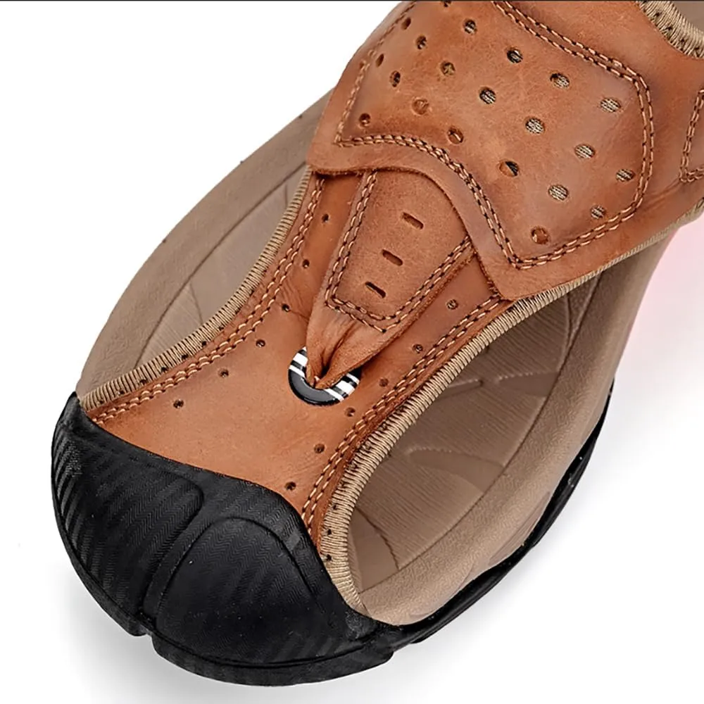 ailishabroy Men's Sport Sandals Outdoor Hiking Leather Closed Toe Sandals