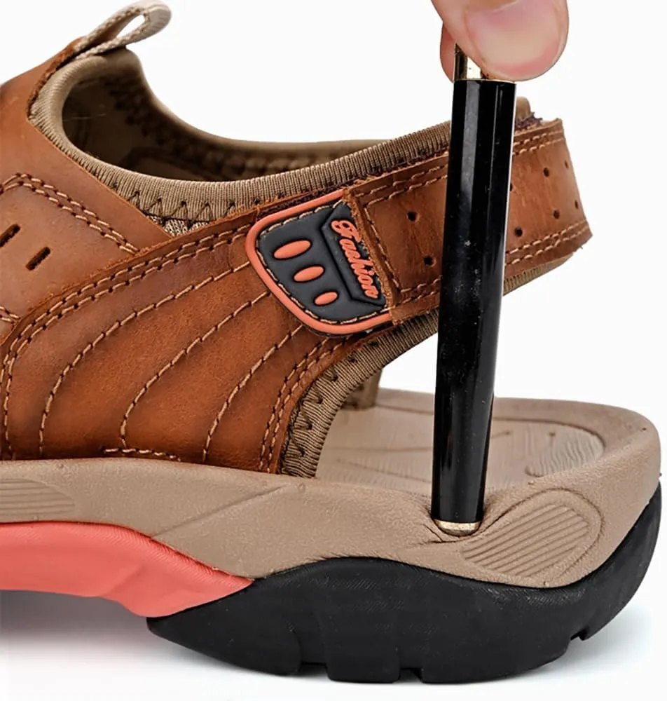 ailishabroy Men's Sport Sandals Outdoor Hiking Leather Closed Toe Sandals