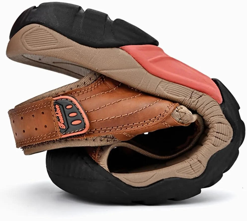 ailishabroy Men's Sport Sandals Outdoor Hiking Leather Closed Toe Sandals