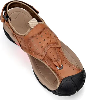ailishabroy Men's Sport Sandals Outdoor Hiking Leather Closed Toe Sandals