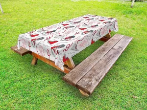 Ambesonne Modern Outdoor Tablecloth, Sport Shoes Sneakers Hobby Casual Fashion Teenage Retro Illustration, Decorative Washable Picnic Table Cloth, 58" X 120", Vermilion White Grey