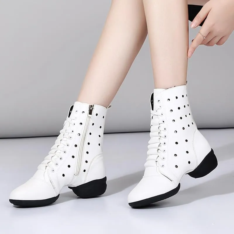 AOQUNFS Women's Dance Sneakers High Top Hollow Modern Dance Shoes Jazz Boots with Split Sole,Model 1817