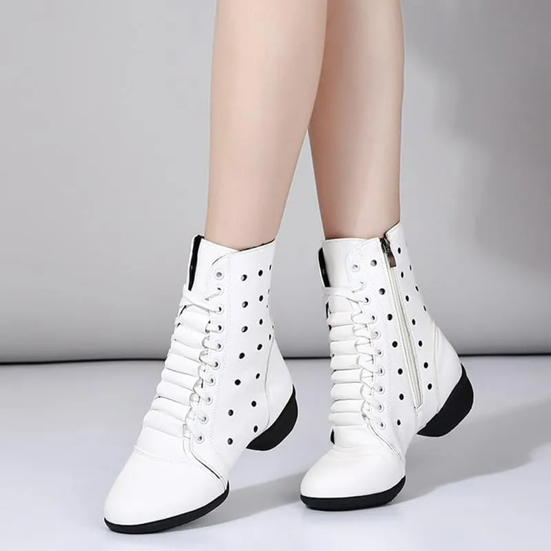 AOQUNFS Women's Dance Sneakers High Top Hollow Modern Dance Shoes Jazz Boots with Split Sole,Model 1817