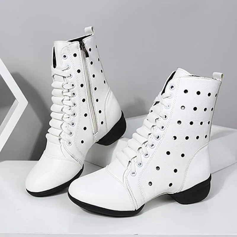 AOQUNFS Women's Dance Sneakers High Top Hollow Modern Dance Shoes Jazz Boots with Split Sole,Model 1817