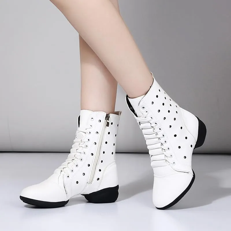 AOQUNFS Women's Dance Sneakers High Top Hollow Modern Dance Shoes Jazz Boots with Split Sole,Model 1817