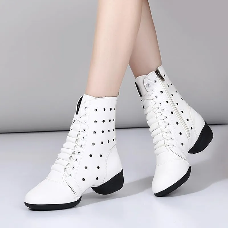 AOQUNFS Women's Dance Sneakers High Top Hollow Modern Dance Shoes Jazz Boots with Split Sole,Model 1817