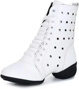 AOQUNFS Women's Dance Sneakers High Top Hollow Modern Dance Shoes Jazz Boots with Split Sole,Model 1817