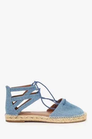 Aquazzura Blue Denim Cutout Tie Espadrilles Size 38