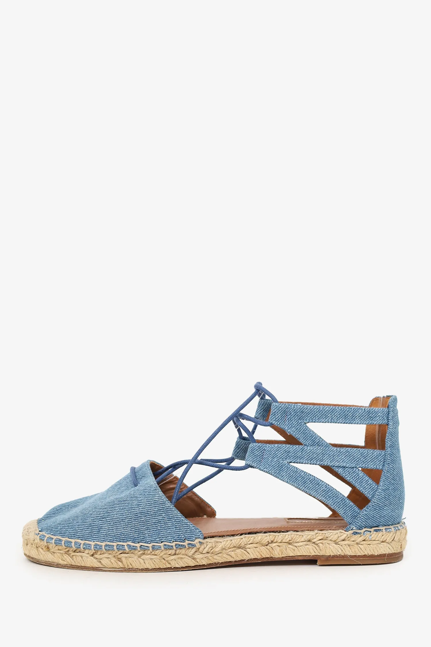Aquazzura Blue Denim Cutout Tie Espadrilles Size 38