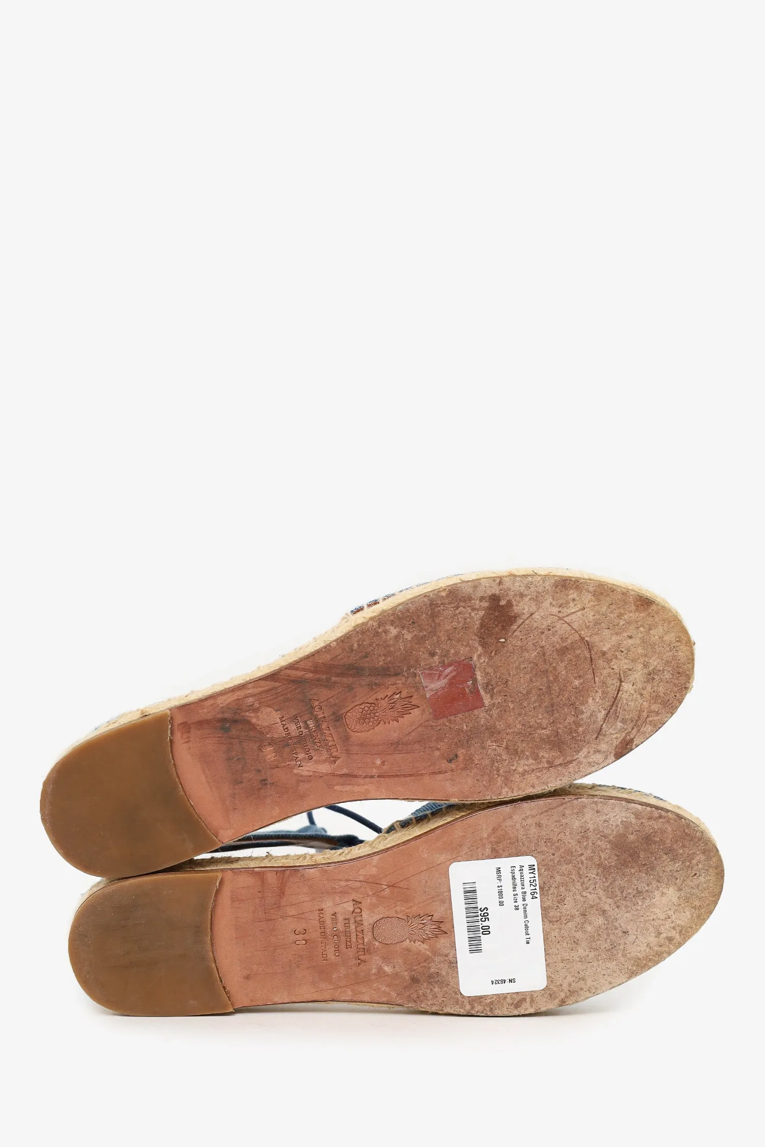 Aquazzura Blue Denim Cutout Tie Espadrilles Size 38