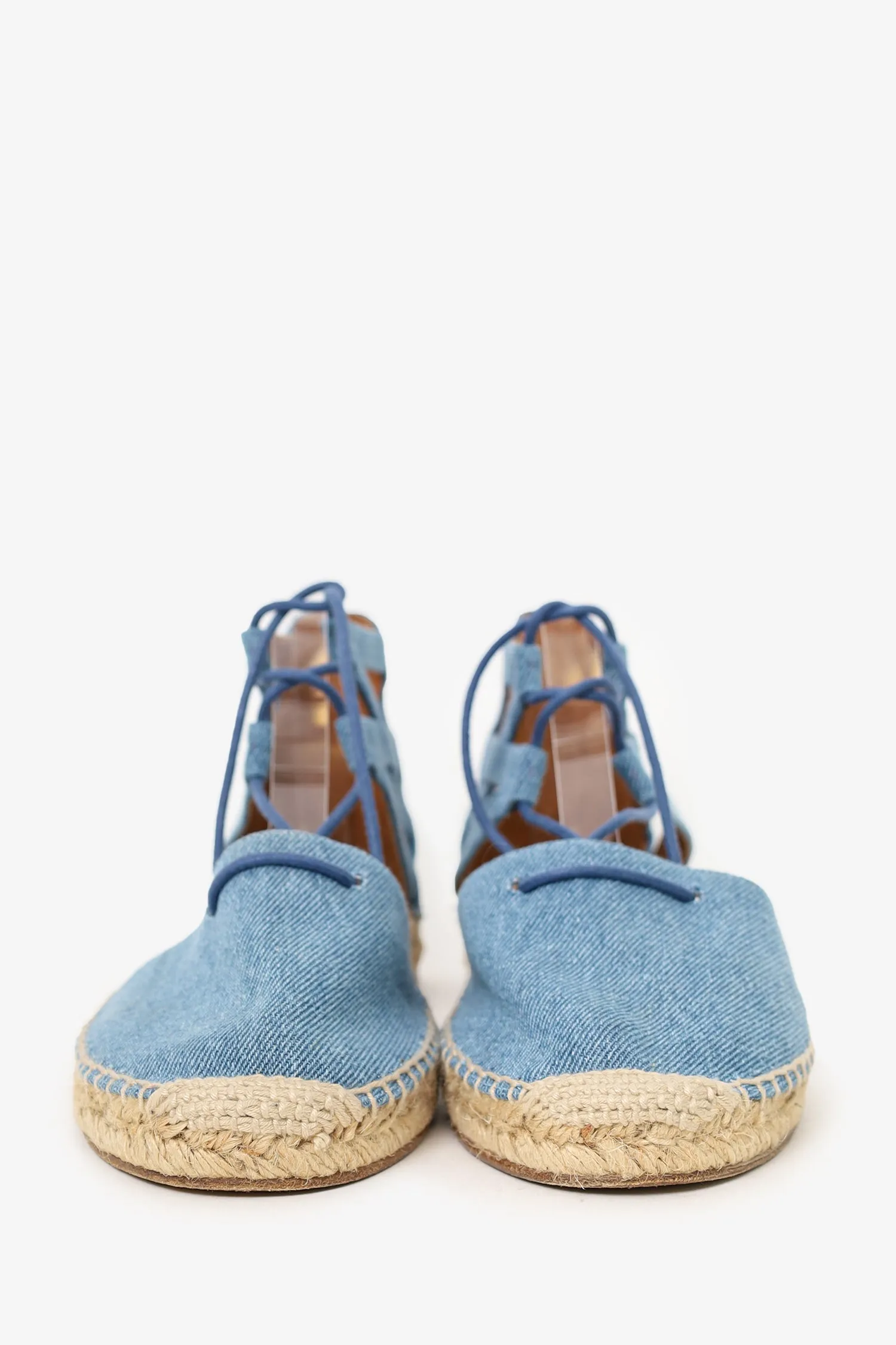 Aquazzura Blue Denim Cutout Tie Espadrilles Size 38