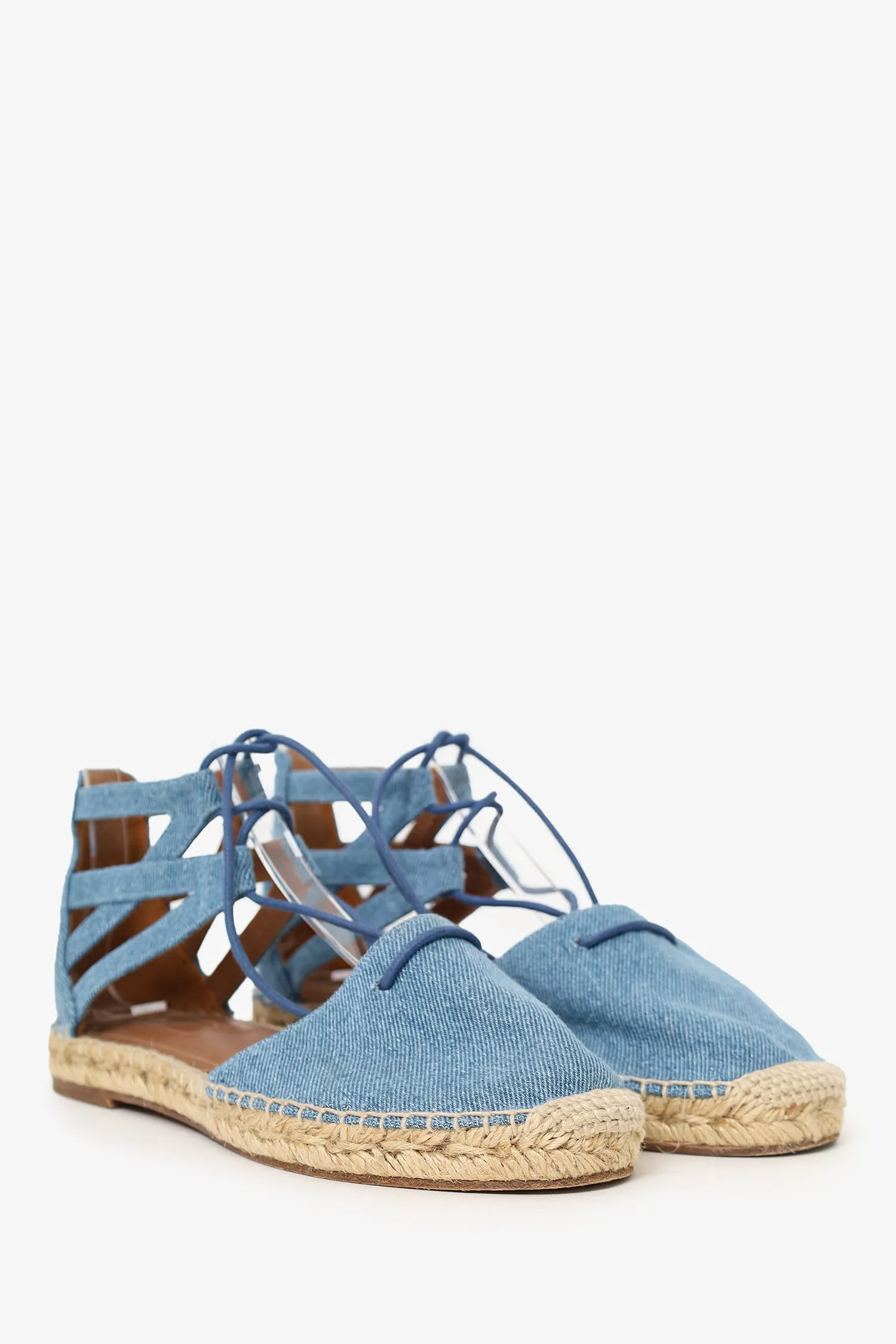 Aquazzura Blue Denim Cutout Tie Espadrilles Size 38