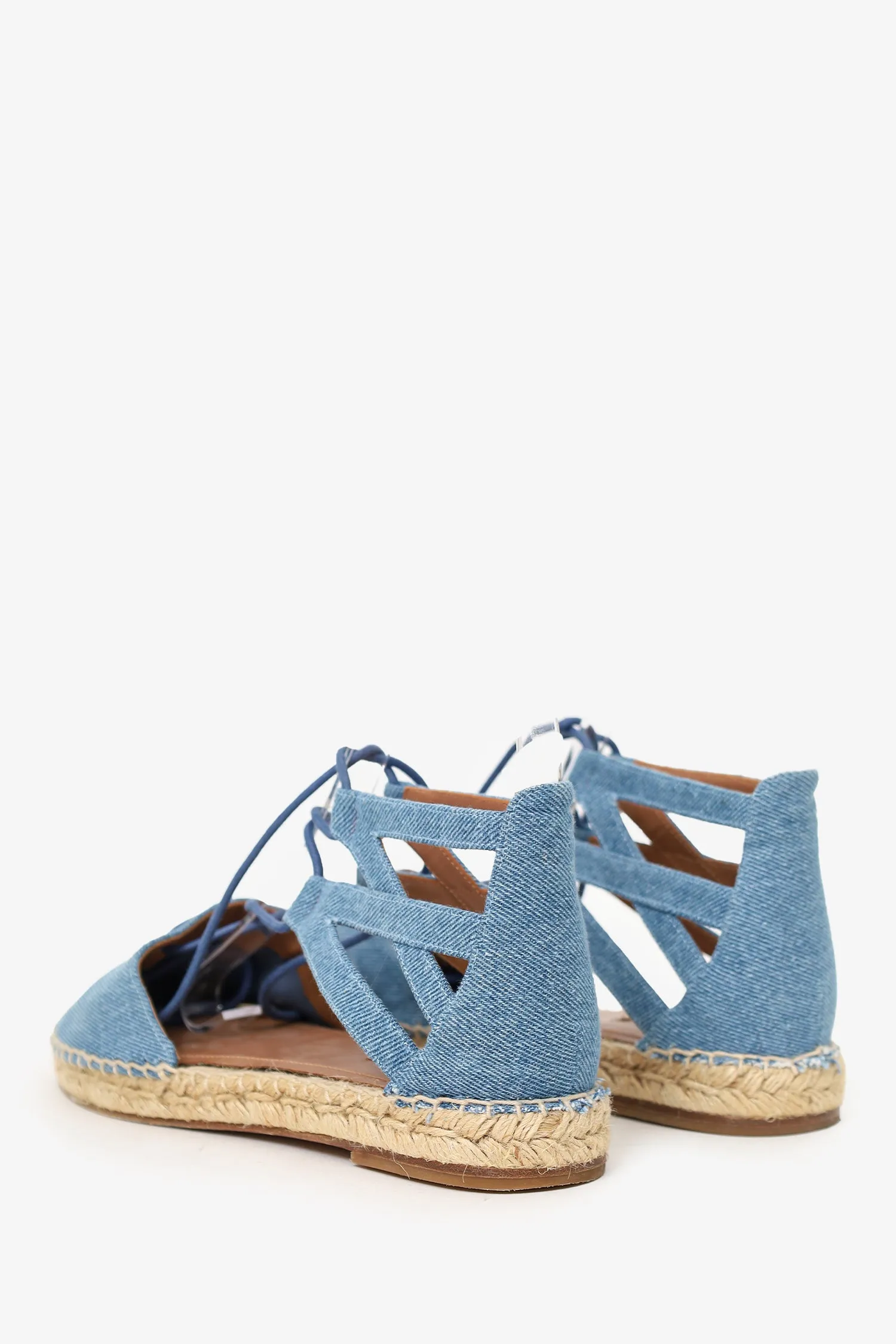 Aquazzura Blue Denim Cutout Tie Espadrilles Size 38