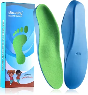 Bacophy Kids Orthotic Arch Support Shoe Insoles, Children Pu Cushioning Inserts, Shock Absorption Velvet Surfaces Deep Heel Cup Inner Sole for Flat Feet, Plantar Fasciitis, Feet Heel Pain Relief (M)