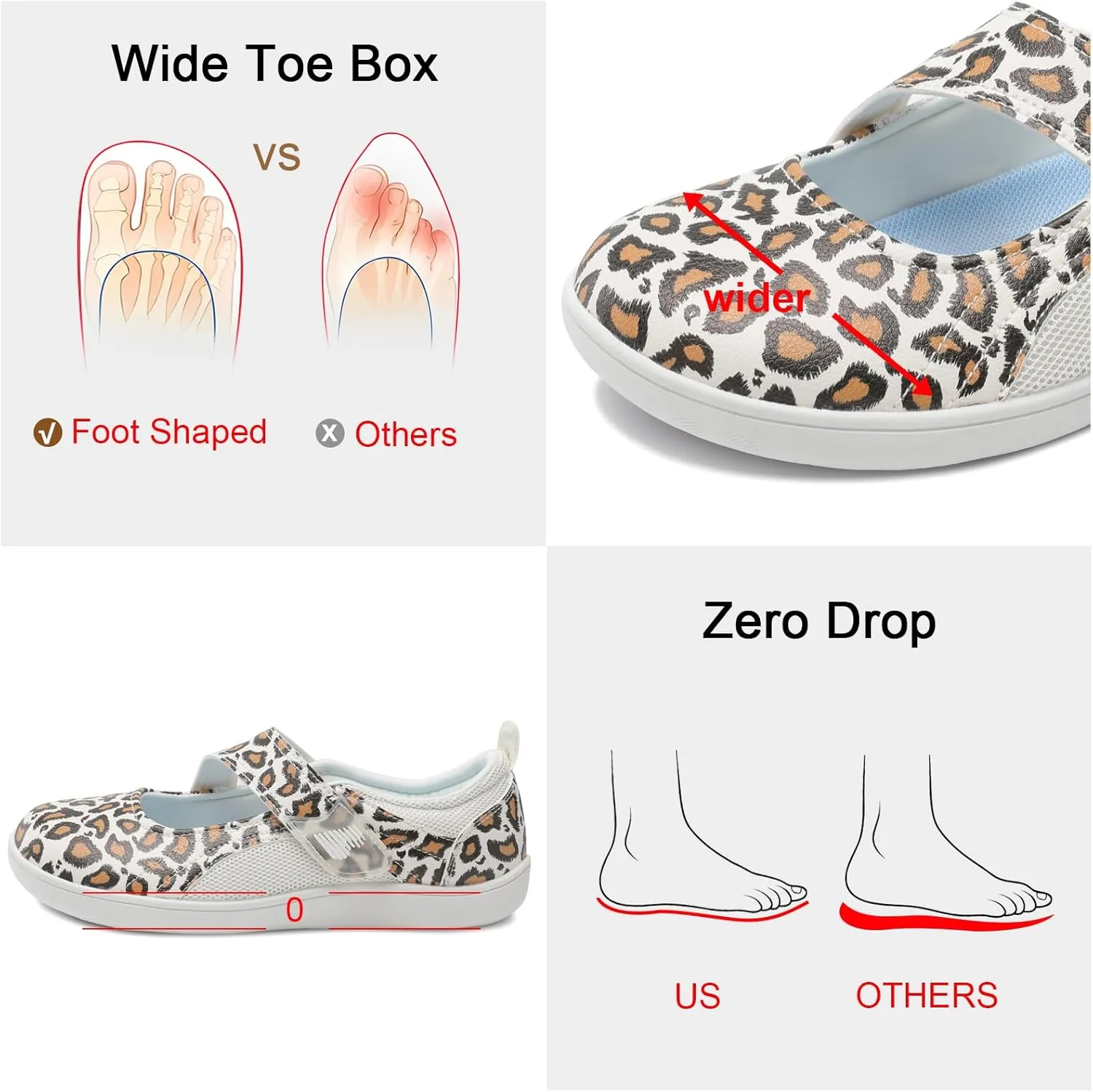 BARERUN Womens Walking Shoes Classic Mary Jane Flats Wide Toe Diabetic Shoes for Women Adjustable Breathable Lightweight Daily Barefoot Shoes