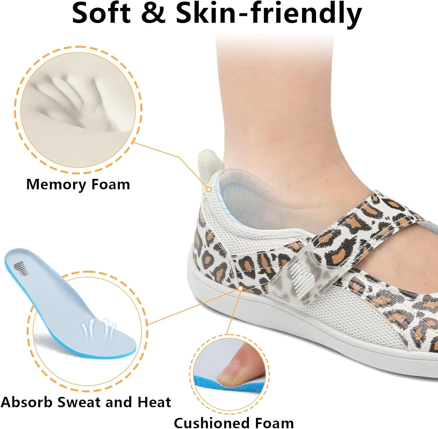 BARERUN Womens Walking Shoes Classic Mary Jane Flats Wide Toe Diabetic Shoes for Women Adjustable Breathable Lightweight Daily Barefoot Shoes