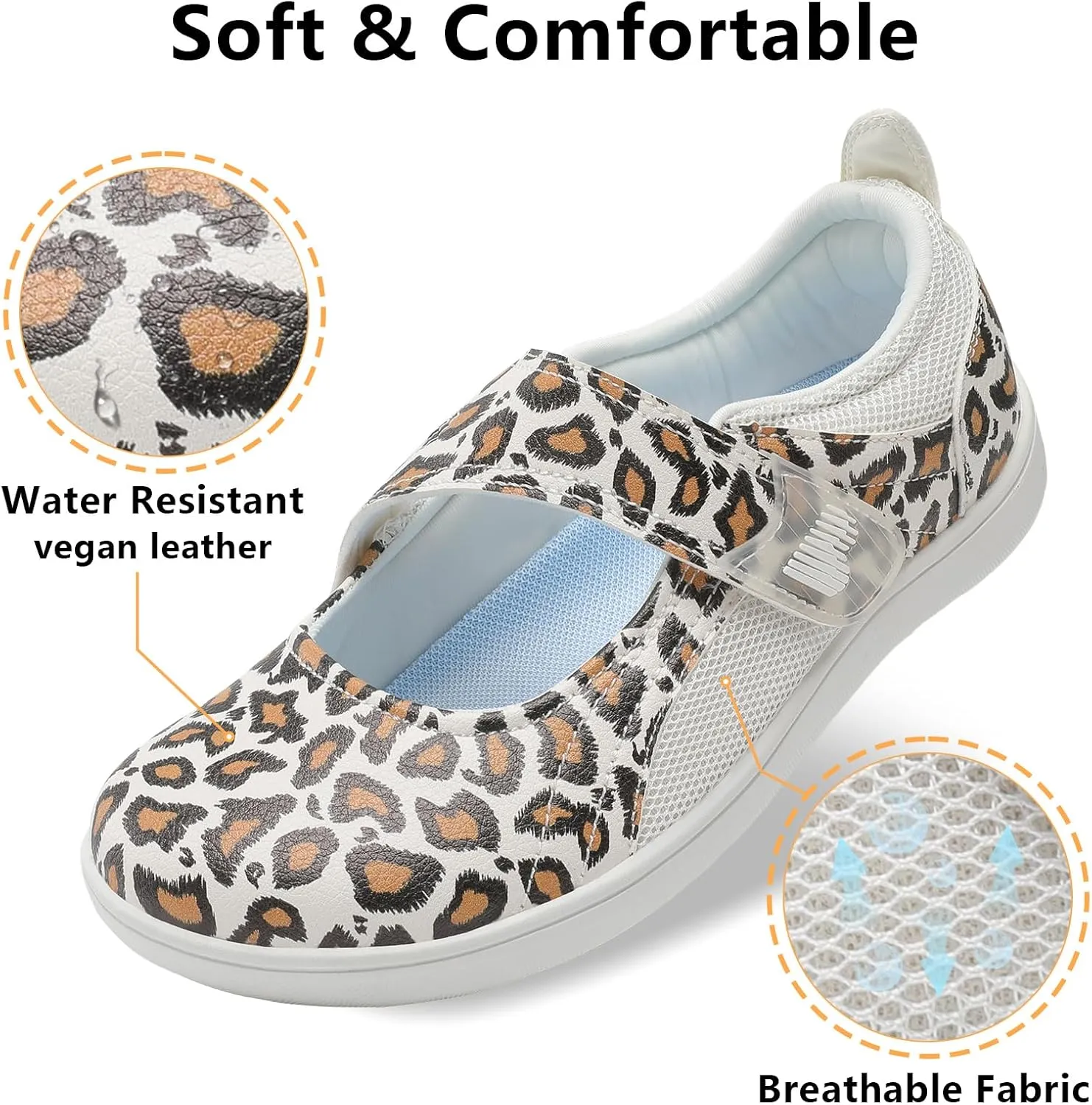 BARERUN Womens Walking Shoes Classic Mary Jane Flats Wide Toe Diabetic Shoes for Women Adjustable Breathable Lightweight Daily Barefoot Shoes