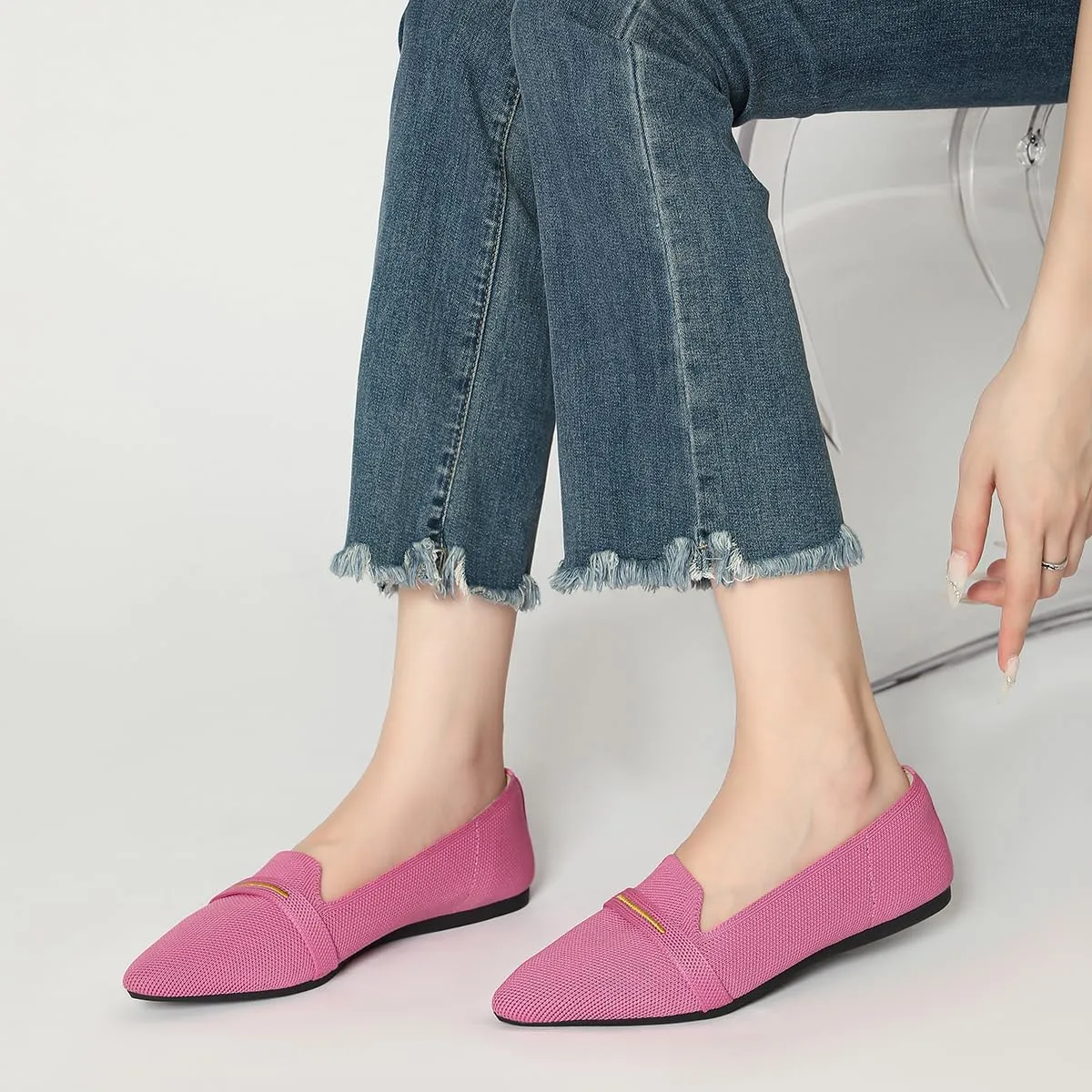 Bealin Womens Flats Dressy Pointed Toe Knit Ballet Shoes Confortable Women Soft Flats Shoes Slip On Loafer Shoes