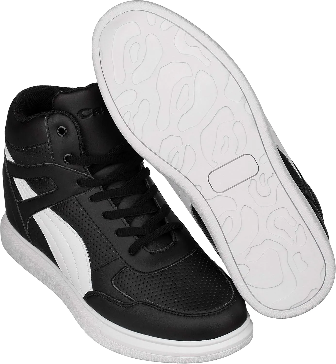 CALTO Men's Invisible Height Increasing Elevator Shoes - Black Leather Lace-up High-top Fashion Sneakers - 3.8 Inches Taller - H71901 - Size 10 D(M) US