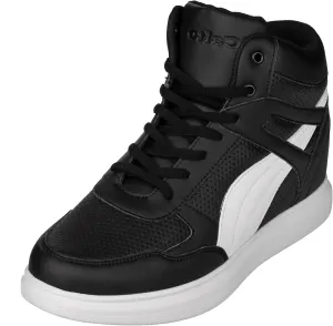 CALTO Men's Invisible Height Increasing Elevator Shoes - Black Leather Lace-up High-top Fashion Sneakers - 3.8 Inches Taller - H71901 - Size 10 D(M) US