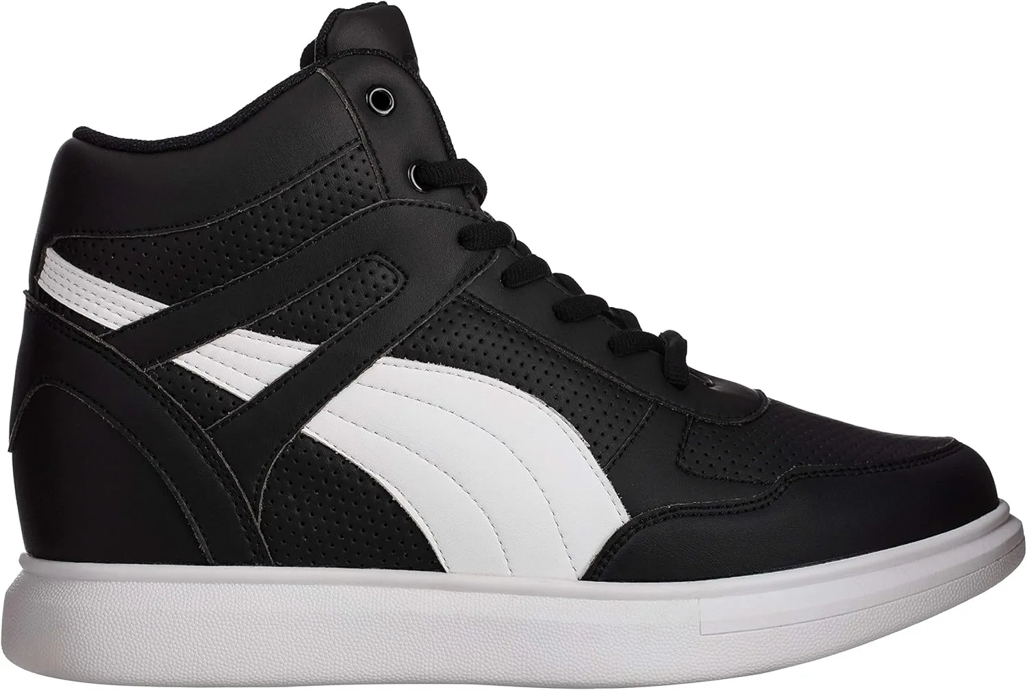 CALTO Men's Invisible Height Increasing Elevator Shoes - Black Leather Lace-up High-top Fashion Sneakers - 3.8 Inches Taller - H71901 - Size 10 D(M) US