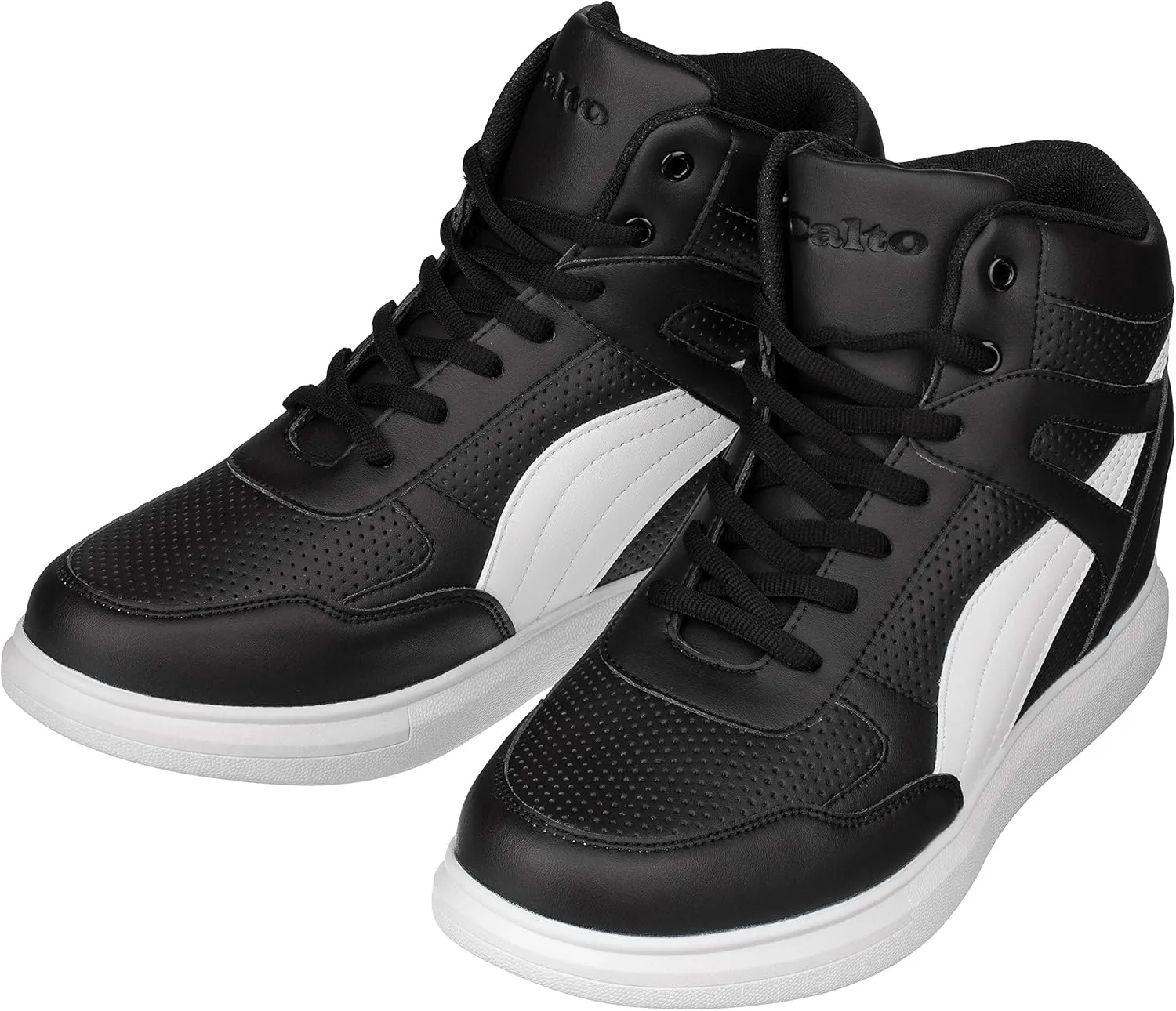 CALTO Men's Invisible Height Increasing Elevator Shoes - Black Leather Lace-up High-top Fashion Sneakers - 3.8 Inches Taller - H71901 - Size 10 D(M) US