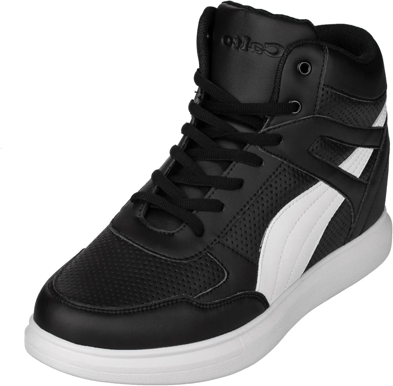 CALTO Men's Invisible Height Increasing Elevator Shoes - Black Leather Lace-up High-top Fashion Sneakers - 3.8 Inches Taller - H71901 - Size 10 D(M) US