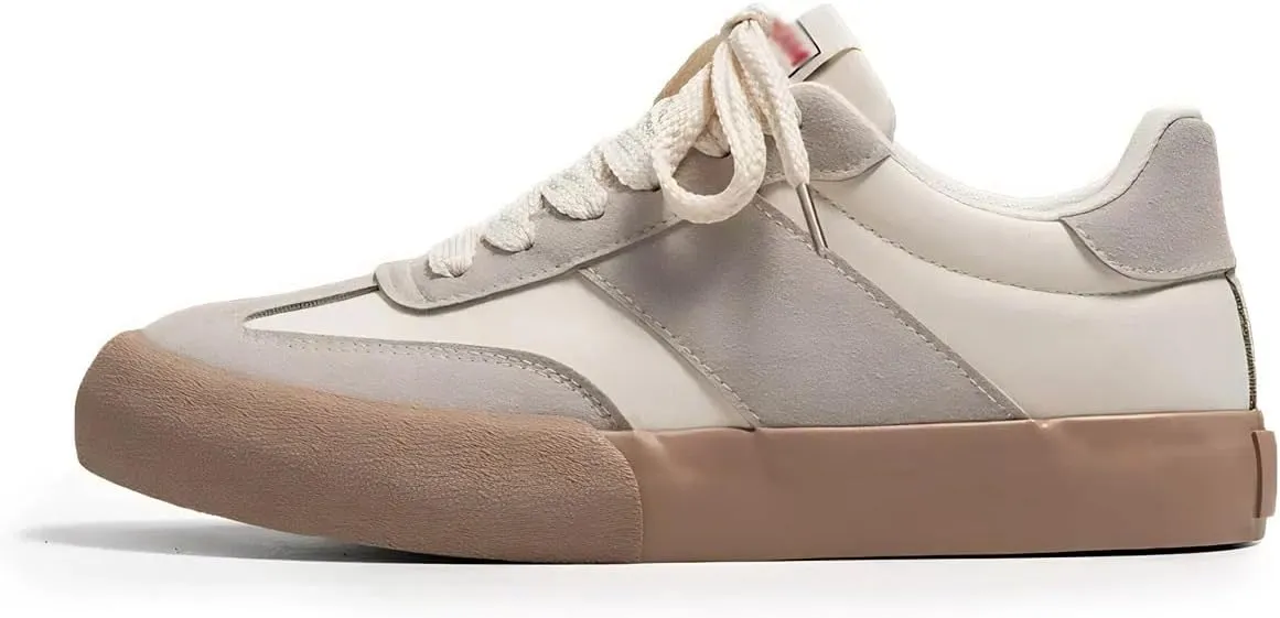 Canvas Chunky Sneakers for Women Retro Leather Upper Walking Shoes Flat Platform Thick Sole