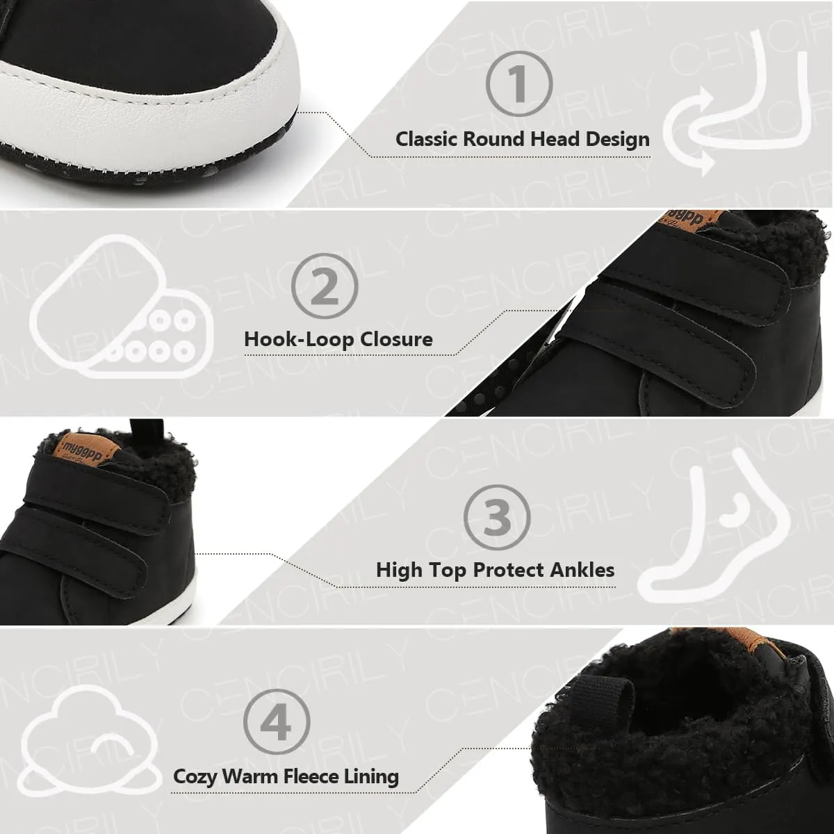 CENCIRILY Baby Boys Girls High Top Sneakers Soft Soles Anti Skid Infant Ankle Shoes Toddler Prewalker First Walking Crib Shoes