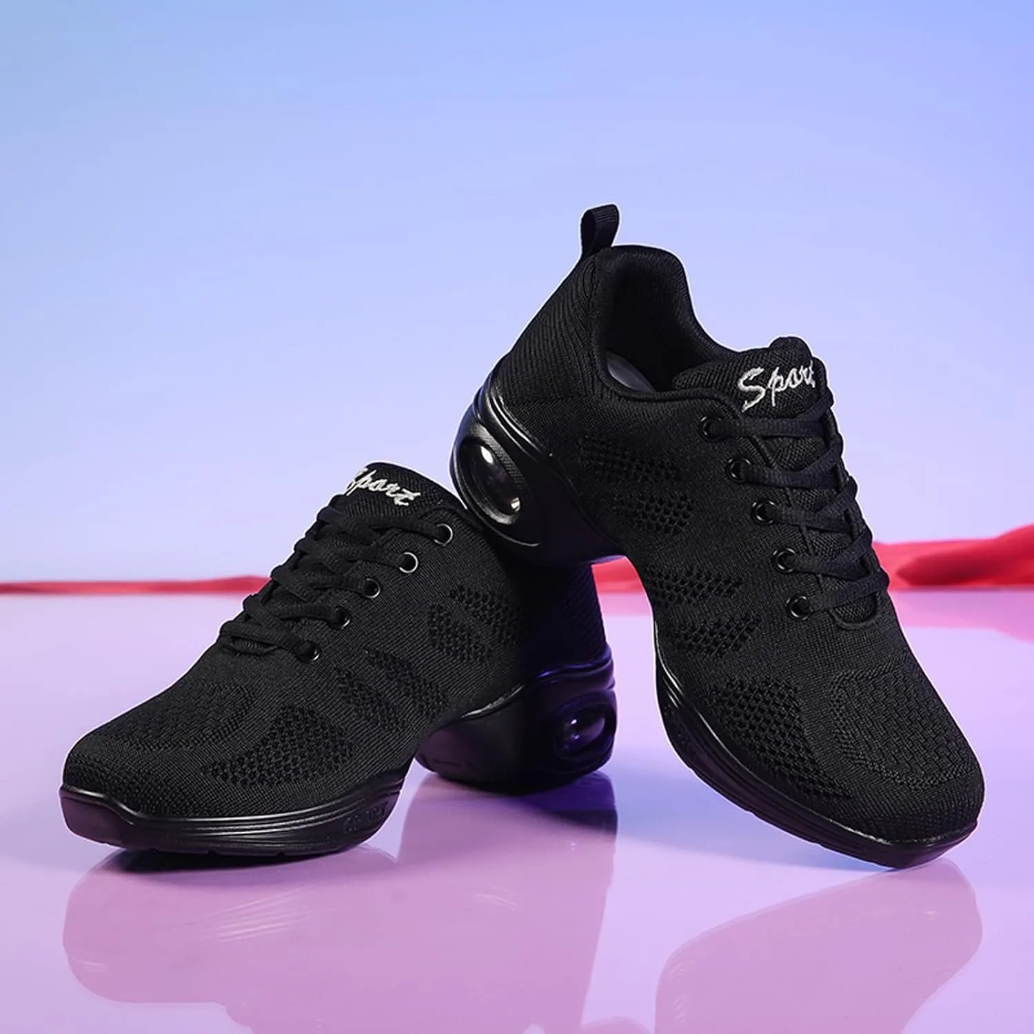 CERYTHRINA Women's Dance Shoes Lace-up Jazz Shoes Breathable Mesh Sneakers Air Cushion Athletic Walking Shoes