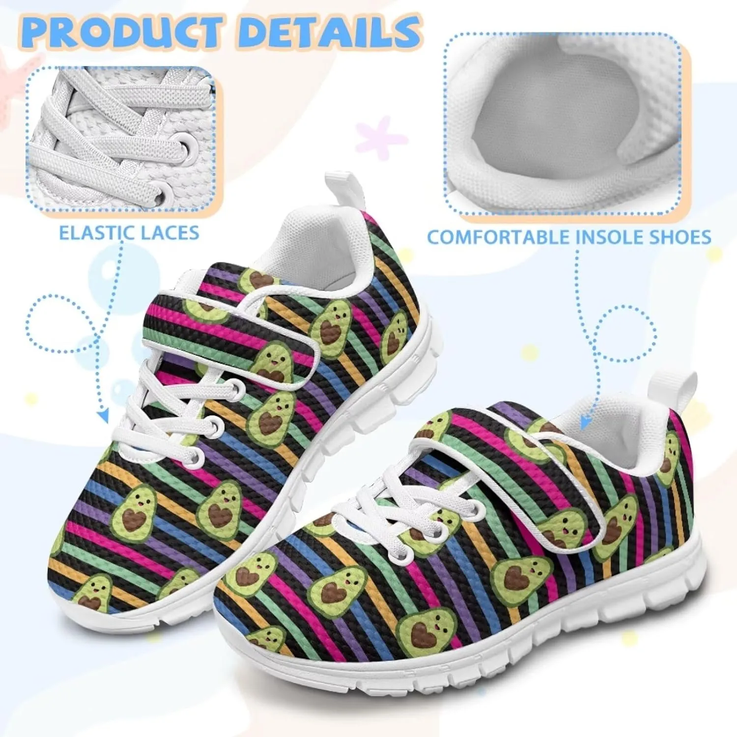 Coloranimal Kids Sneakers Walking Shoes Sports Shoes for Girls Slip On Sneakers Running Shoes Single Buckle Lace Up Shoes