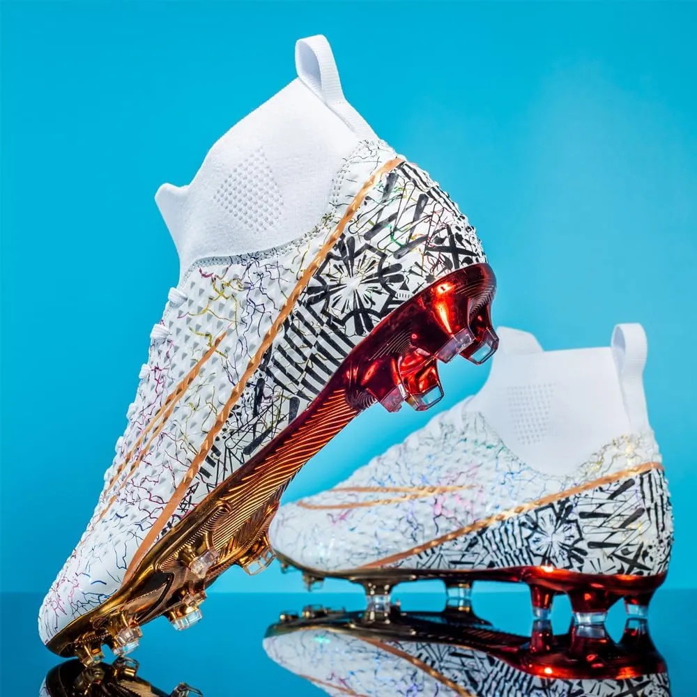 Comfortable Futsal Cleats for Men Turf - High Top Soccer Spikes Shoes for Outdoor - Youth Non Slip Football Boots