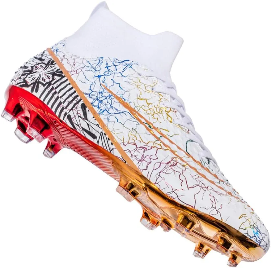 Comfortable Futsal Cleats for Men Turf - High Top Soccer Spikes Shoes for Outdoor - Youth Non Slip Football Boots