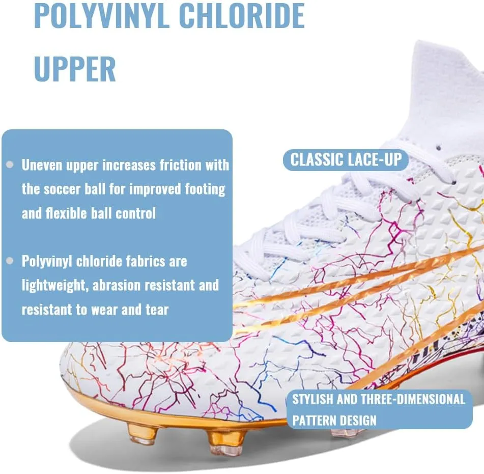 Comfortable Futsal Cleats for Men Turf - High Top Soccer Spikes Shoes for Outdoor - Youth Non Slip Football Boots
