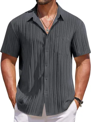 COOFANDY Men's Casual Short Sleeve Button Down Shirts Textured Summer Beach Shirts Hawaiian Floral Vacation Shirts