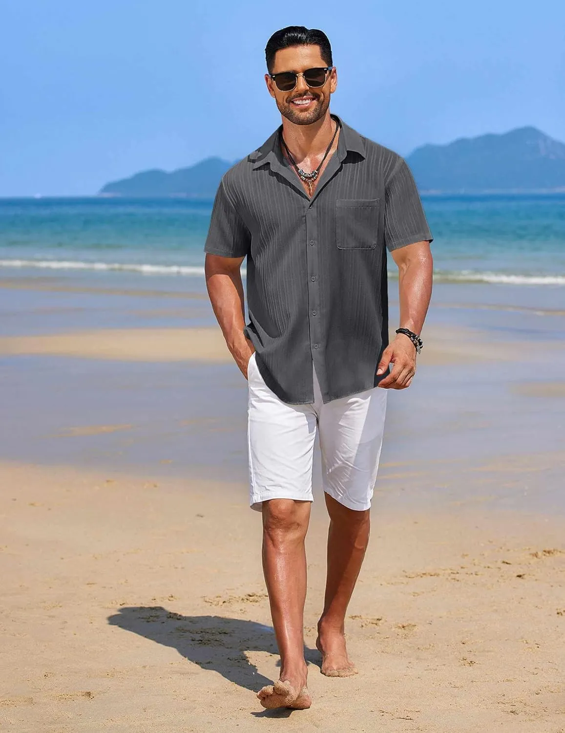 COOFANDY Men's Casual Short Sleeve Button Down Shirts Textured Summer Beach Shirts Hawaiian Floral Vacation Shirts