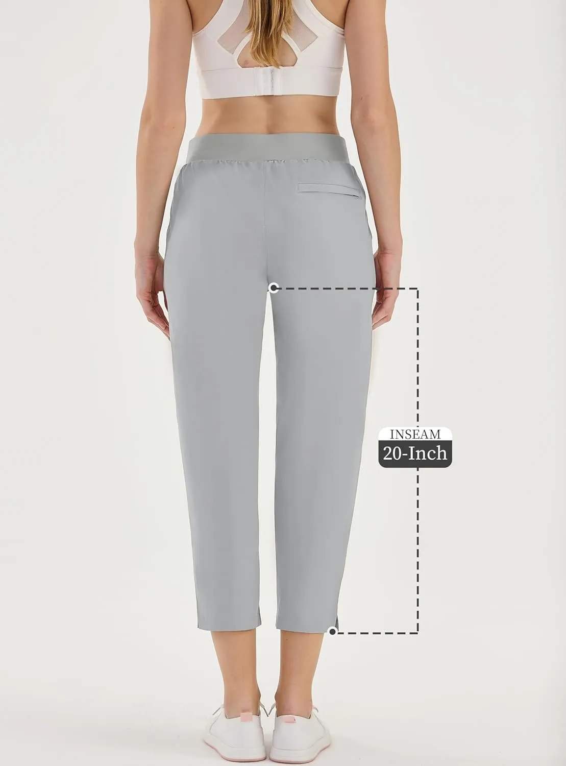 CQC Women's Golf Pants 7/8 Ankle Dress with 4 Zipper Pockets Water Resistant UPF 50  Quick Dry Pants Workout Lounge