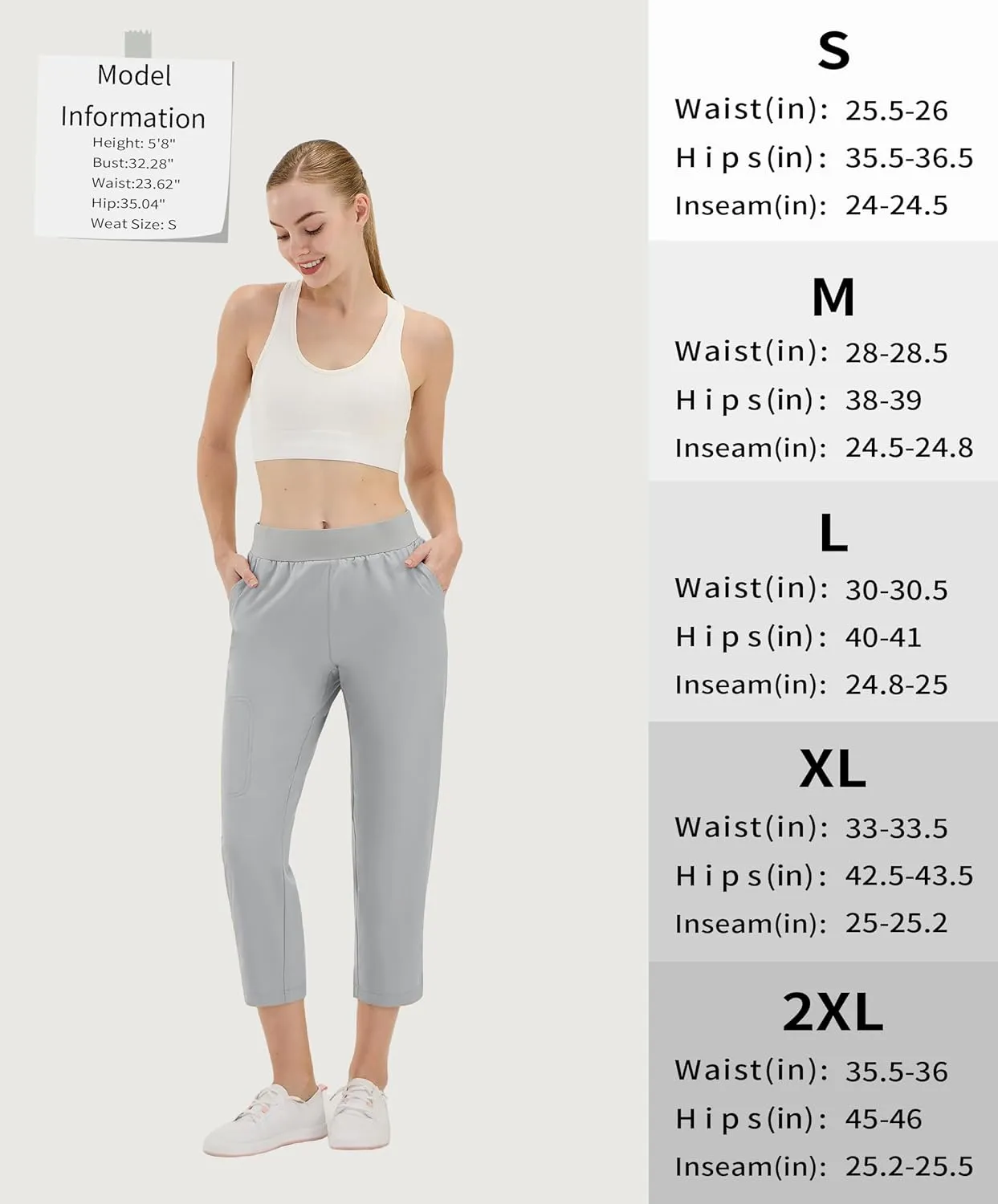 CQC Women's Golf Pants 7/8 Ankle Dress with 4 Zipper Pockets Water Resistant UPF 50  Quick Dry Pants Workout Lounge