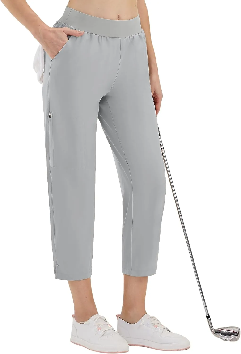 CQC Women's Golf Pants 7/8 Ankle Dress with 4 Zipper Pockets Water Resistant UPF 50  Quick Dry Pants Workout Lounge