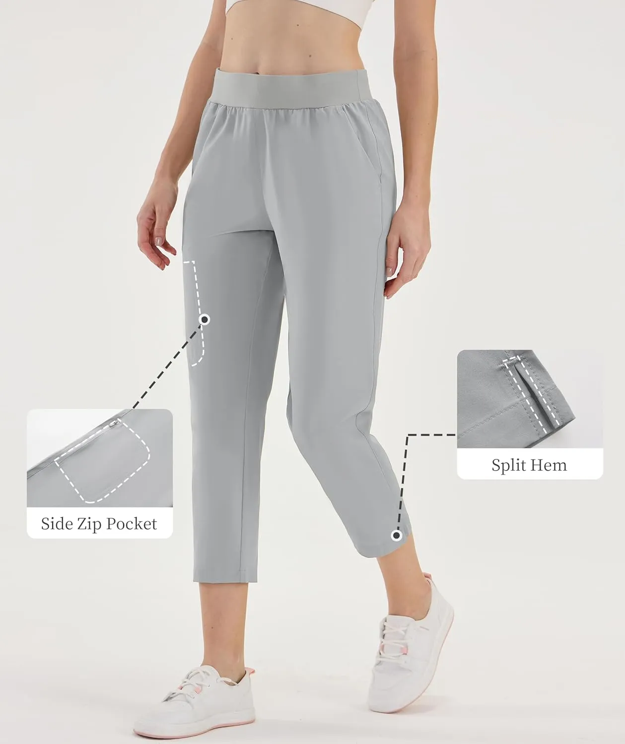 CQC Women's Golf Pants 7/8 Ankle Dress with 4 Zipper Pockets Water Resistant UPF 50  Quick Dry Pants Workout Lounge
