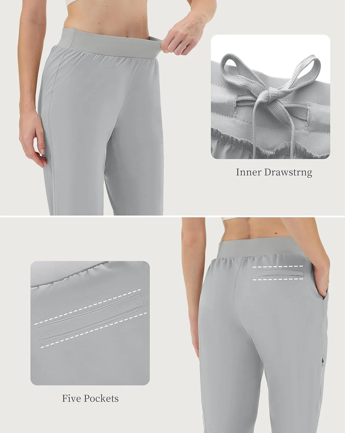 CQC Women's Golf Pants 7/8 Ankle Dress with 4 Zipper Pockets Water Resistant UPF 50  Quick Dry Pants Workout Lounge
