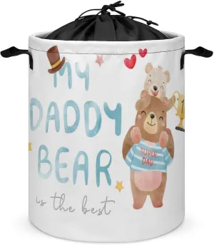 Cute Eddy Bear Laundry Hamper Happy Father's Day Laundry Basket with Drawstring Collapsible for Boys Girls Bedroom Bathroom Toys Oganizer