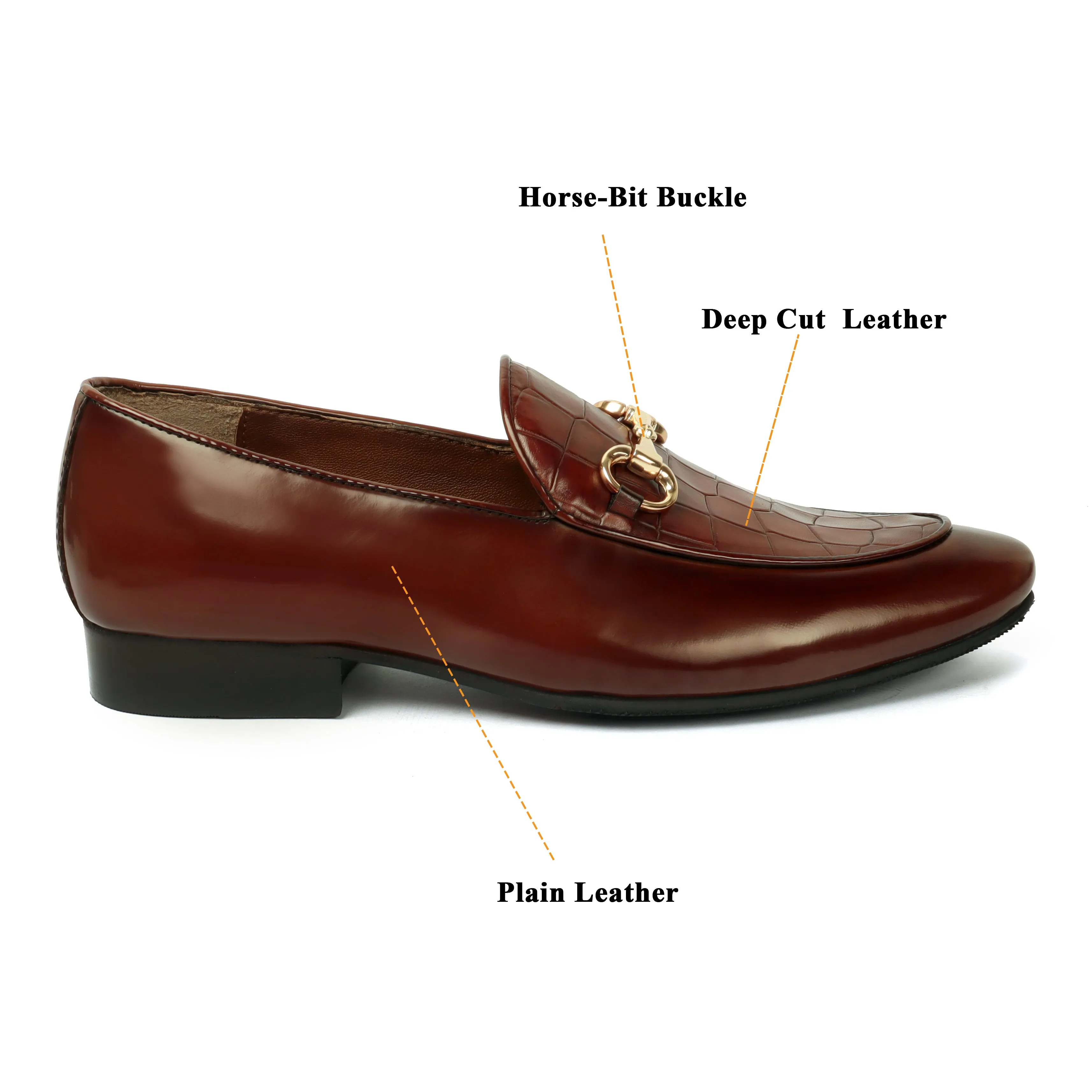 Dark Brown Patent Loafers with Deep Cut Croco Leather at Vamp