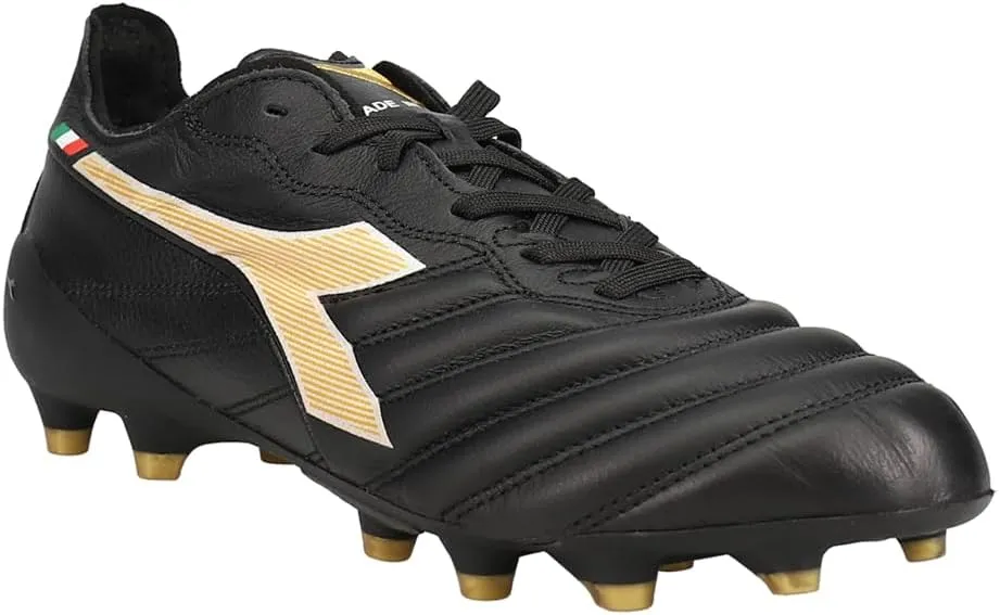 Diadora Brasil Elite 2 Tech ITA LPX Firm Ground Cleats - Premium Quality Leather, Lightweight, Made in Italy Soccer Shoes (Black/White) (Blue/White)