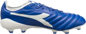 Diadora Brasil Elite 2 Tech ITA LPX Firm Ground Cleats - Premium Quality Leather, Lightweight, Made in Italy Soccer Shoes (Black/White) (Blue/White)